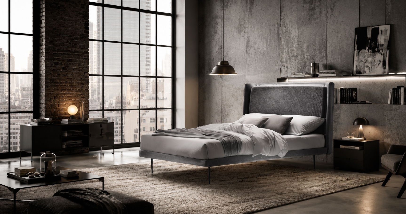 Letto ILLUMINA - Atmosfera perfetta, anche di notte. - Letti imbottiti di design RIVET CASA